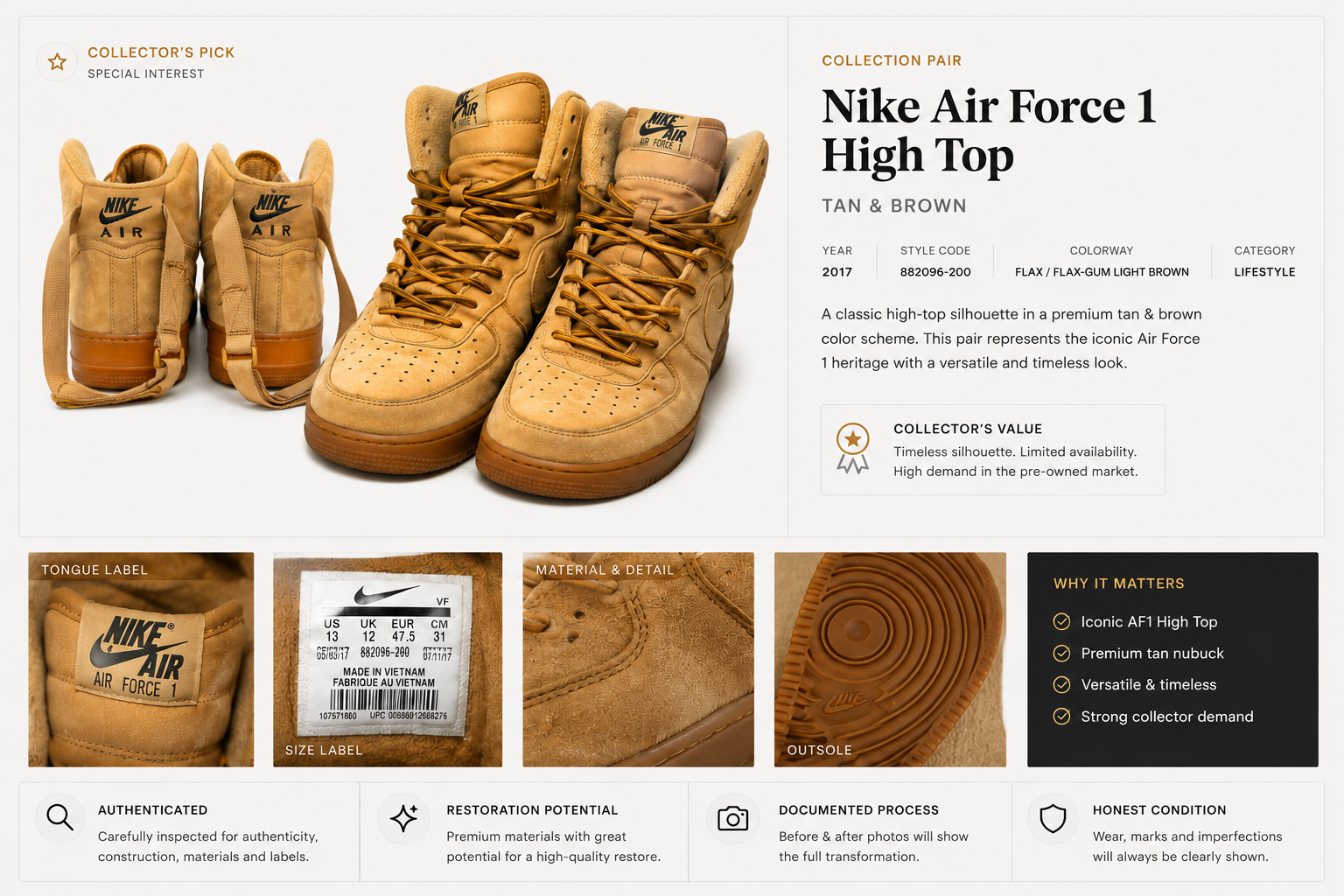 Nike Air Force 1 High tan and brown special interest archive pair